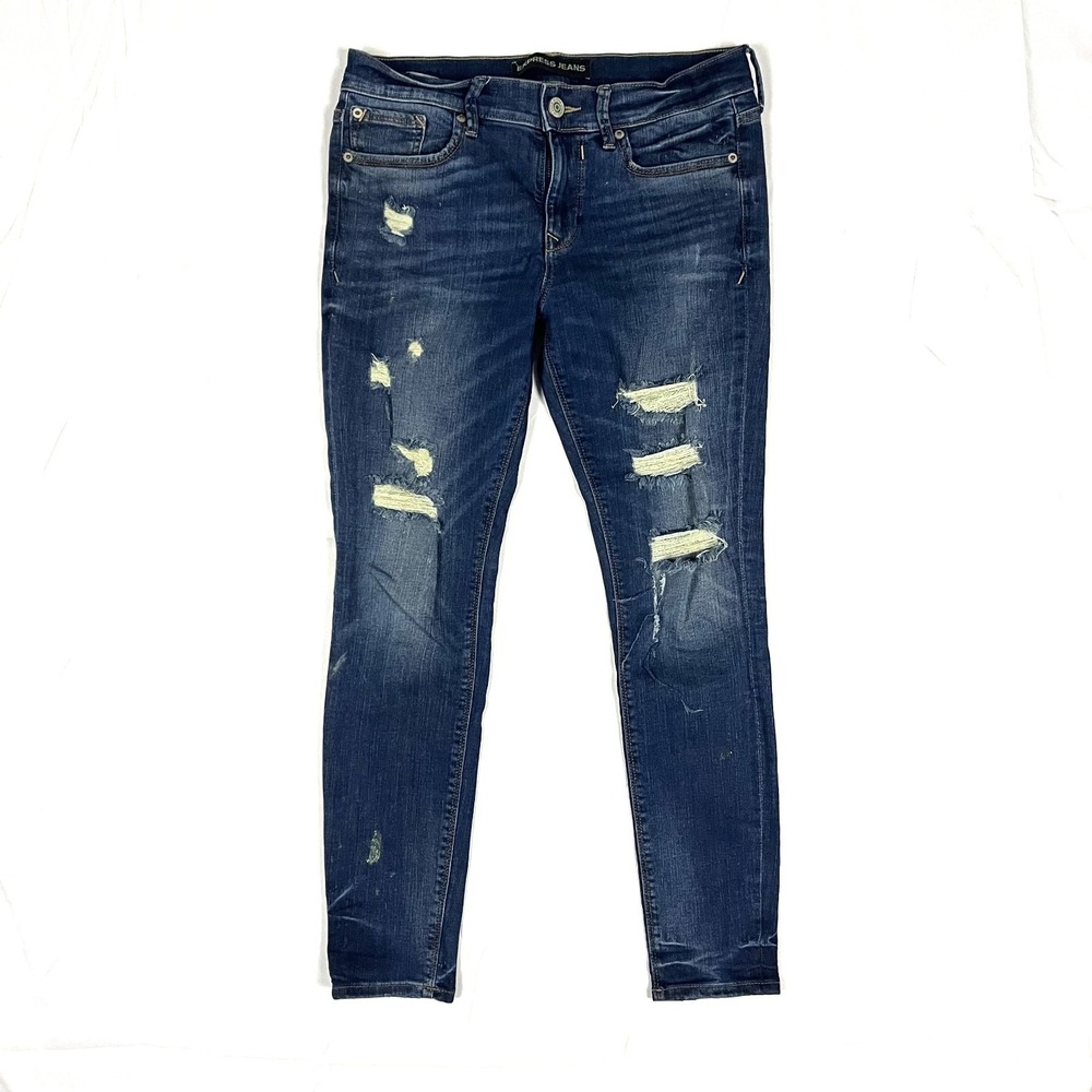 Express Jeans Legging Mid Rise Womens 4 Short Dark Wash Distressed Skinny Denim